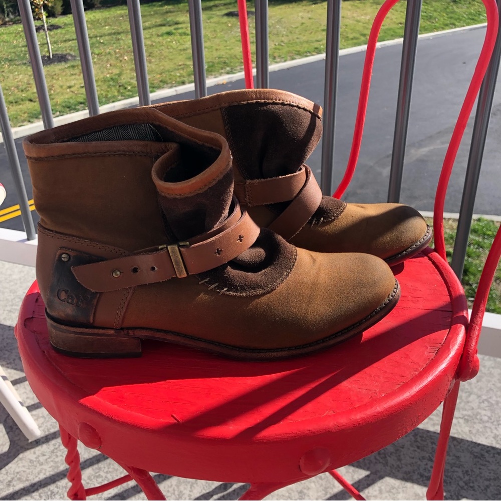 Caterpillar CAT Rita Buckle Ankle brown suede/canvas Boots Sz 6.5